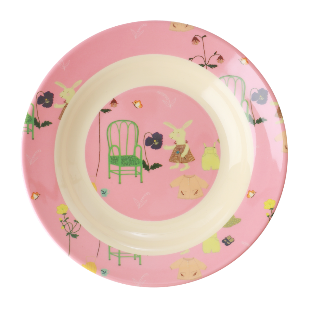 Pink Bunny Rabbit Print Kids Melamine Bowl By Rice DK